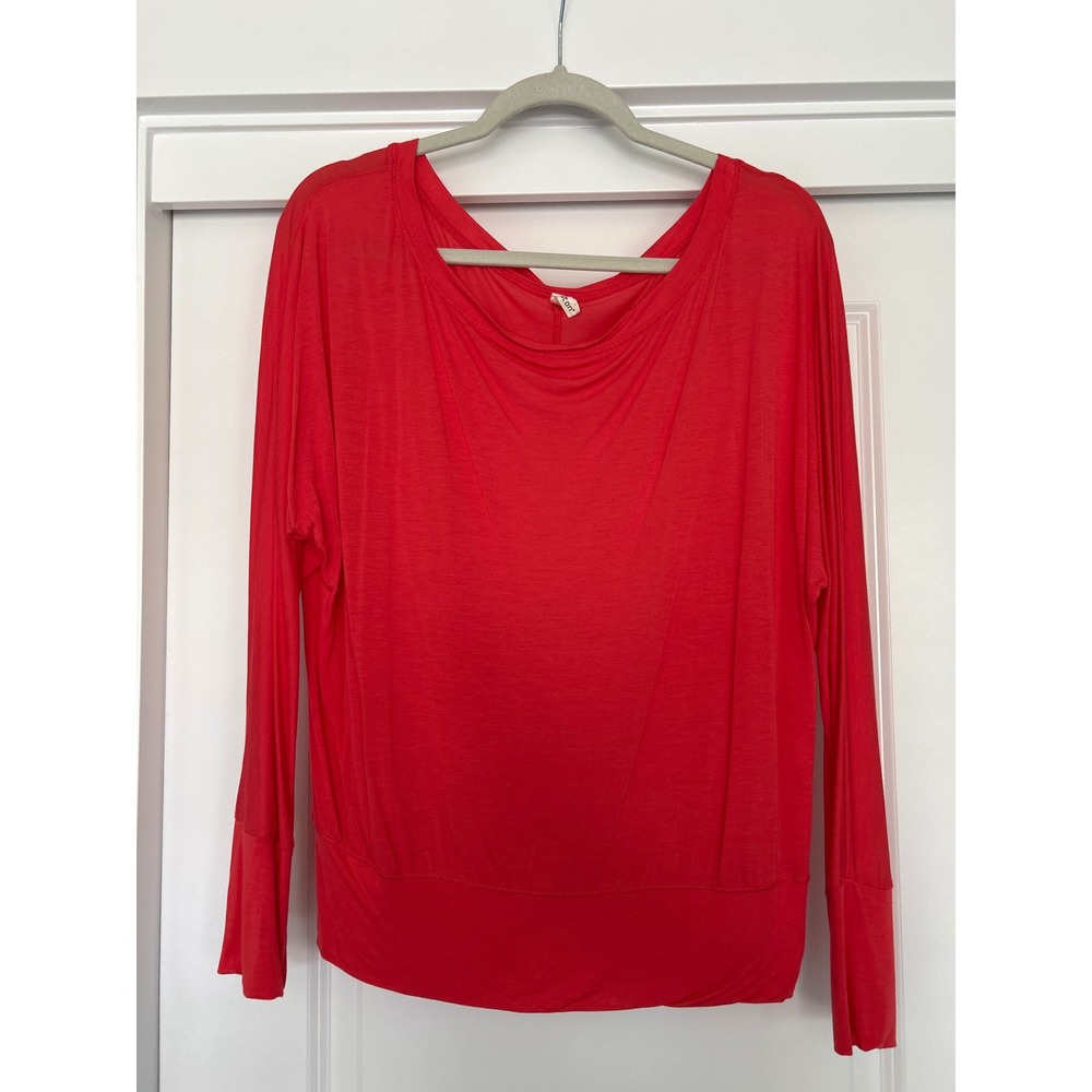 Lanston Red Micro Modal Dolman Long Sleeve Banded Hem Top L-415 USA Womens Large